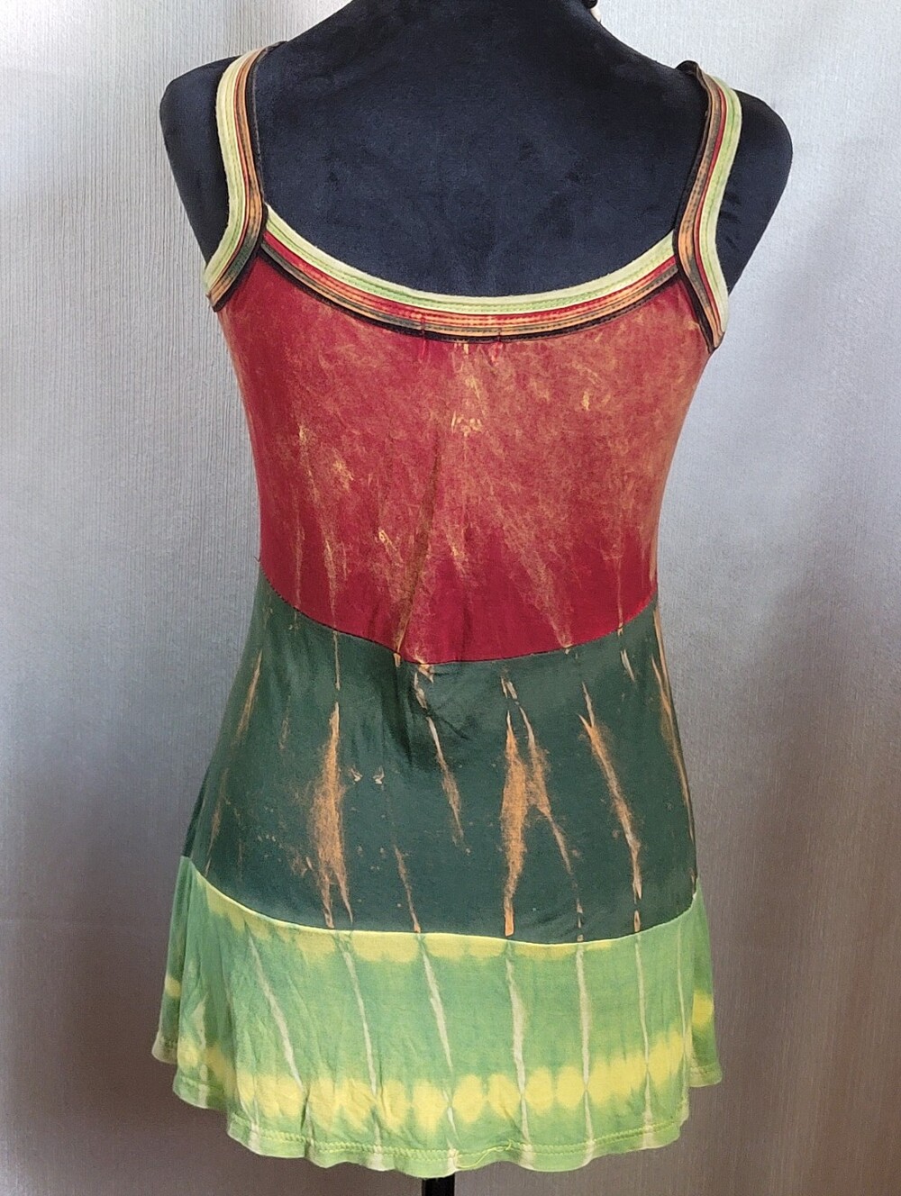 Boho Tie-Dye Peace Sign Tank Dress in Red, Green, Yellow - Picture 4 of 4